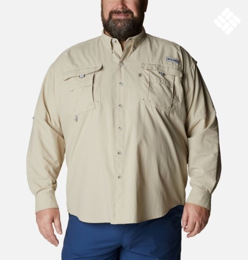 Men's Columbia PFG Bahama II Long Sleeve Shirts Khaki | Plus Size CA-C8A3C